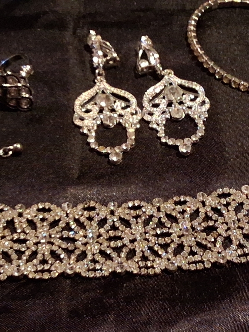 Vintage Silver-tone Rhinestone Jewelry Set Elegant Women Jewelry